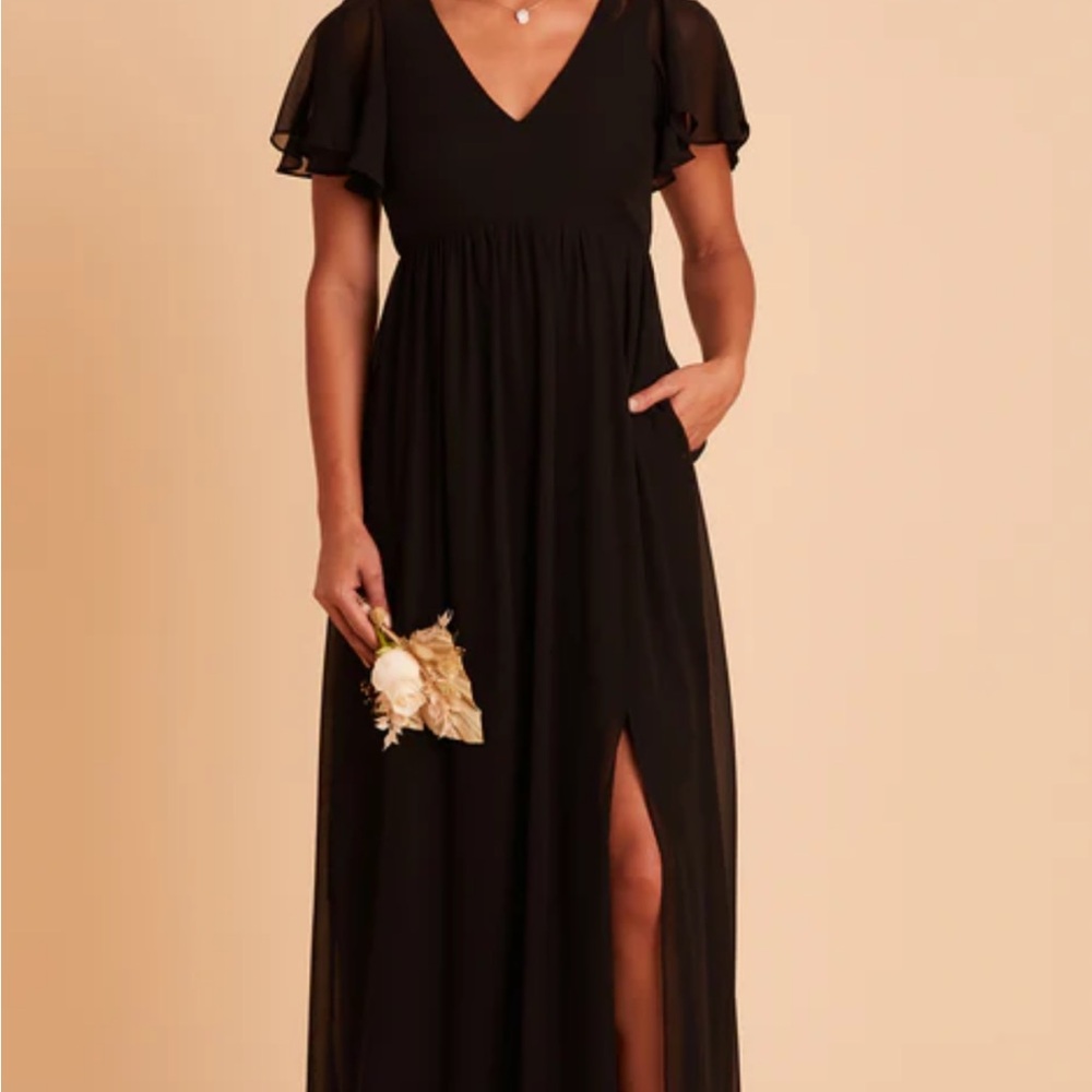 Birdy Grey Black Maxi Dress with V-Neck and Flutter Sleeves